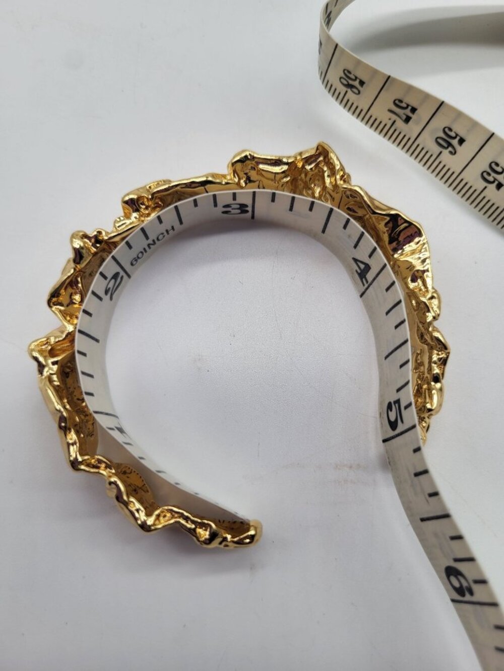 Gold Plated Nugget Cuff Bracelet Brutalist Textured Crushed Metal Look - Picture 10 of 10